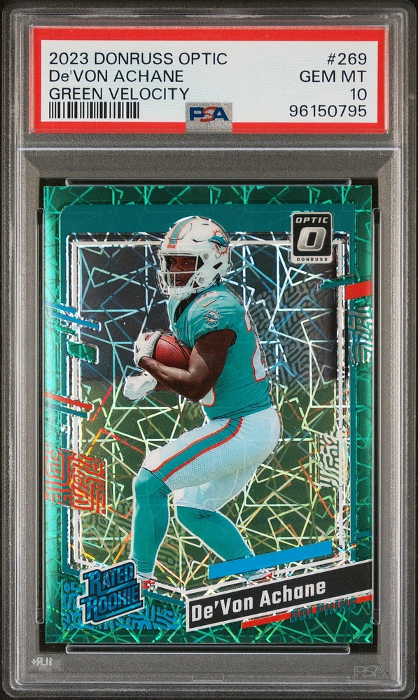 2023 Panini Donruss Optic 269 De'von Achane Green Velocity PSA 10