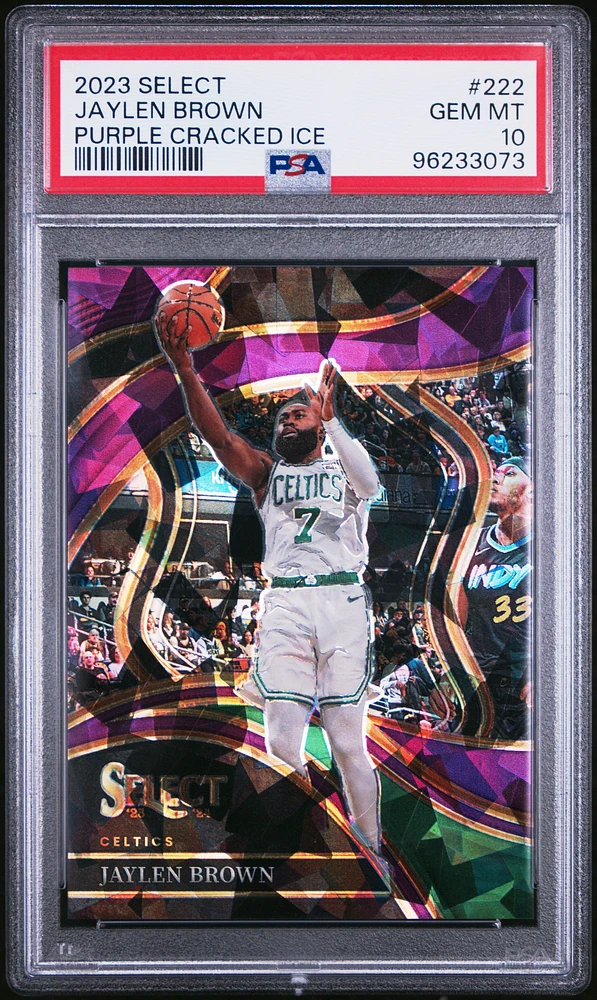 2023 Panini Select 222 Jaylen Brown Purple Cracked Ice PSA 10