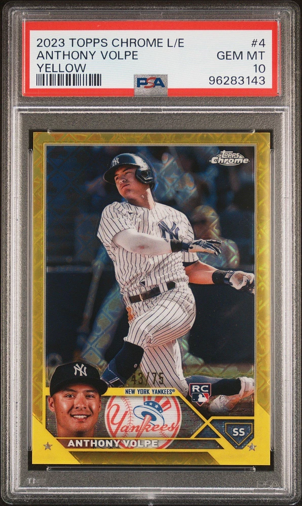 2023 Topps Chrome Logofractor Edition 4 Anthony Volpe Yellow Refractor PSA 10