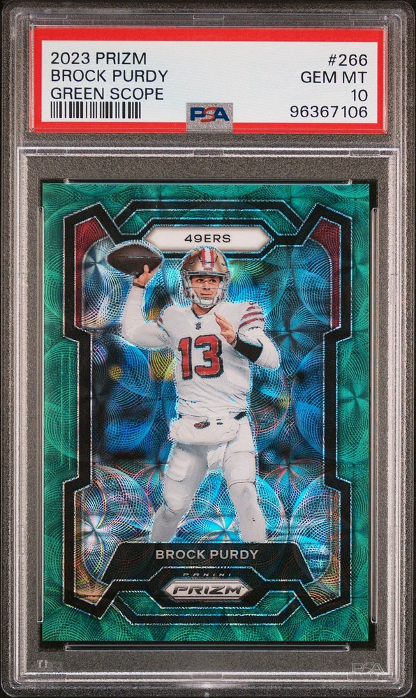 2023 Panini Prizm 266 Brock Purdy Green Scope PSA 10