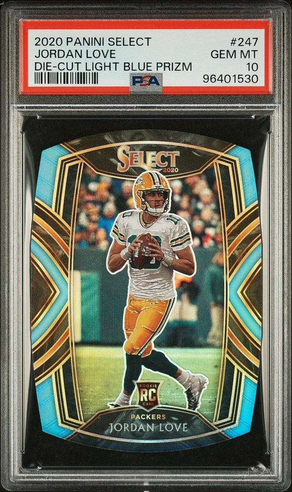 2020 Panini Select 247 Jordan Love Die-cut Light Blue Prizm PSA 10