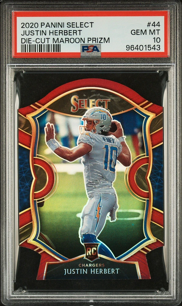 2020 Panini Select 44 Justin Herbert Die-cut Maroon Prizm PSA 10