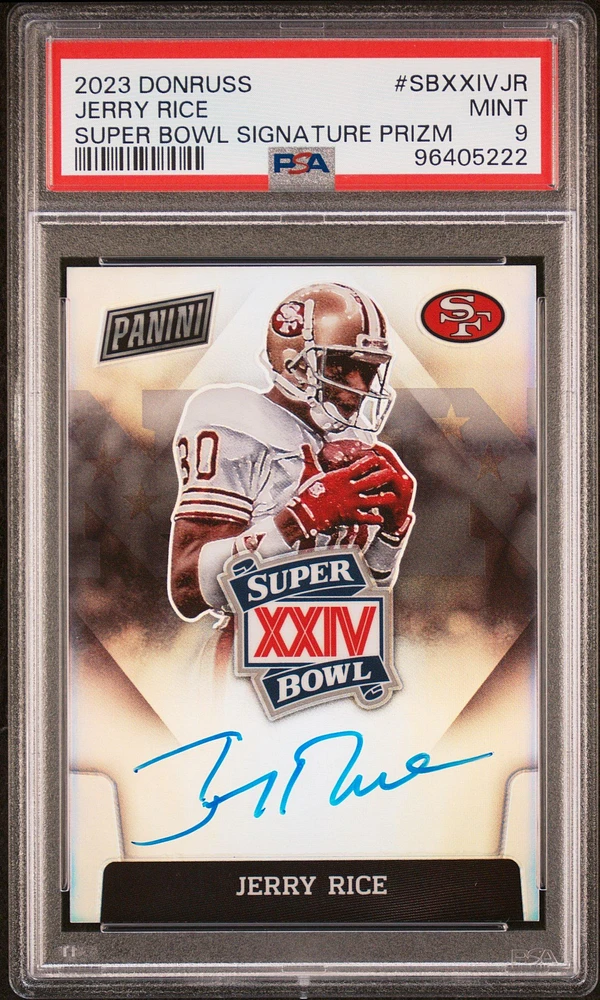 2023 Panini Donruss Super Bowl Signatures Prizm Sbxxivjr Jerry Rice PSA 9