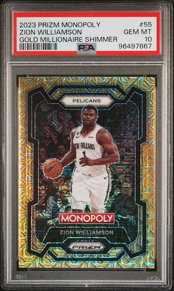 2023 Panini Prizm Monopoly 55 Zion Williamson Gold Millionaire Shimmer PSA 10