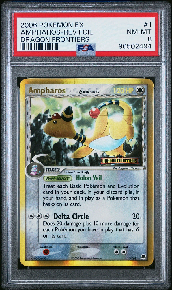 2006 Pokemon Ex Dragon Frontiers 1 Ampharos-reverse Foil PSA 8
