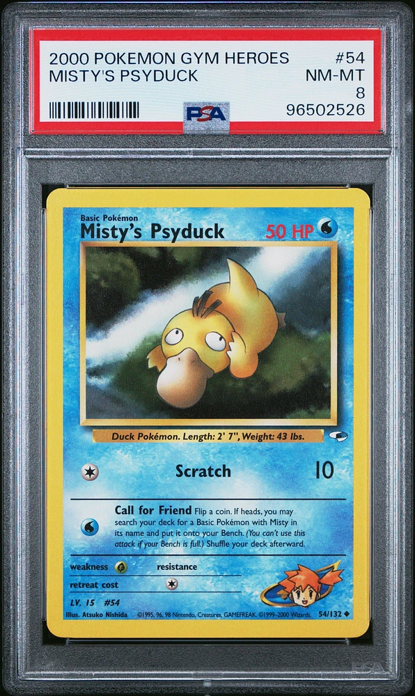 2000 Pokemon Gym Heroes 54 Misty's Psyduck PSA 8