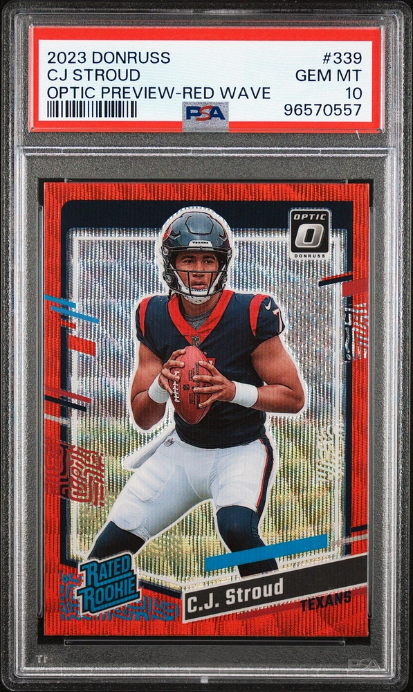 2023 Panini Donruss 339 Cj Stroud Optic Preview-red Wave PSA 10