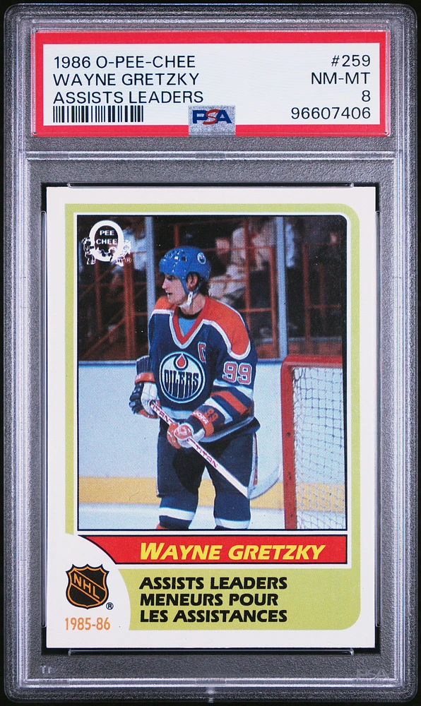 1986 O-pee-chee 259 Wayne Gretzky Assists Leaders PSA 8