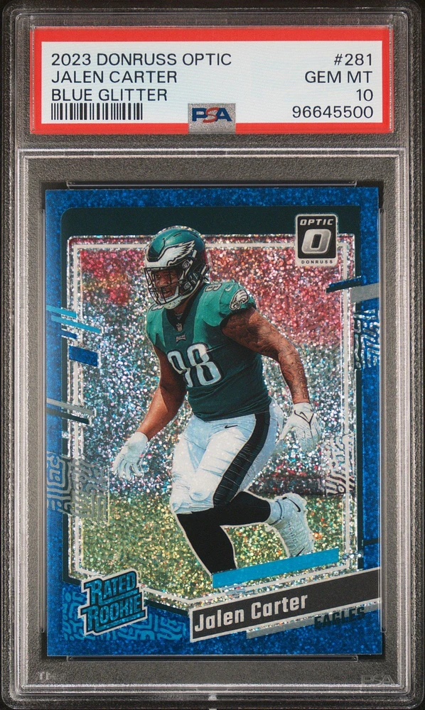 2023 Panini Donruss Optic 281 Jalen Carter Blue Glitter PSA 10