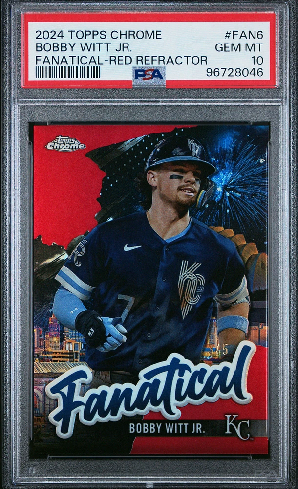 2024 Topps Chrome Fanatical Fan6 Bobby Witt Jr. Red Refractor PSA 10