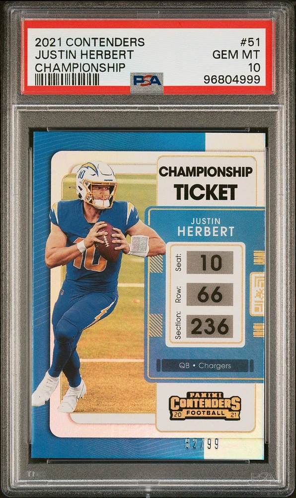 2021 Panini Contenders 51 Justin Herbert Championship PSA 10