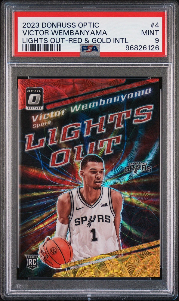 2023 Panini Donruss Optic Lights Out 4 Victor Wembanyama Red And Gold International PSA 9