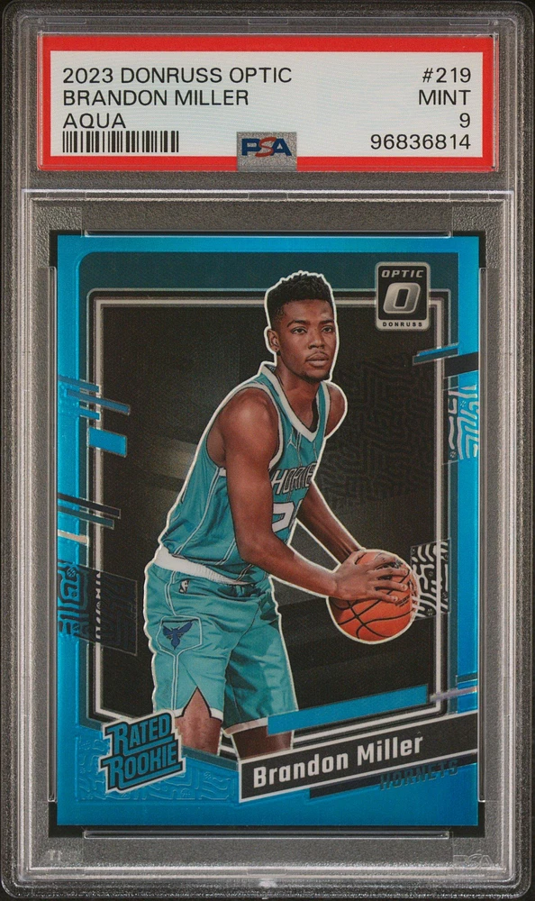 2023 Panini Donruss Optic 219 Brandon Miller Aqua PSA 9