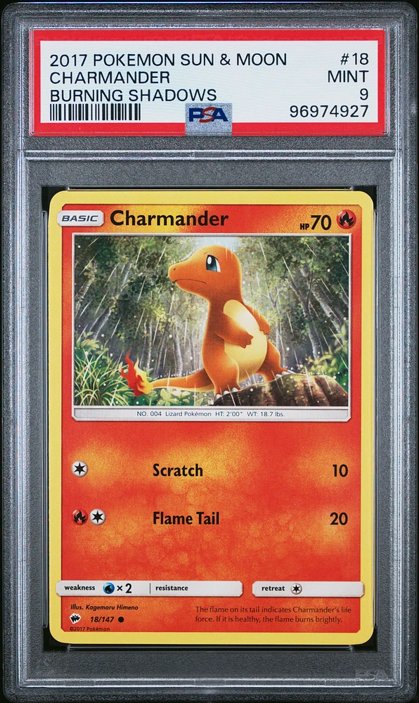 2017 Pokemon Sun & Moon Burning Shadows 18 Charmander PSA 9