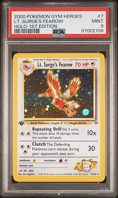 2000 Pokemon Gym Heroes 7 Lt. Surge's Fearow Holo-1st Edition PSA 9