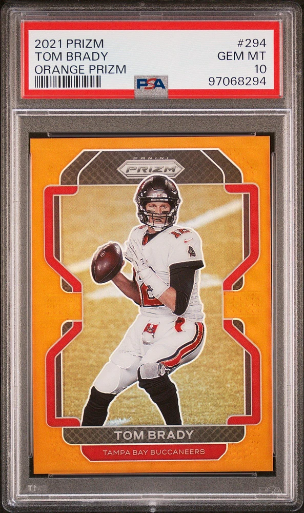 2021 Panini Prizm 294 Tom Brady Orange Prizm PSA 10