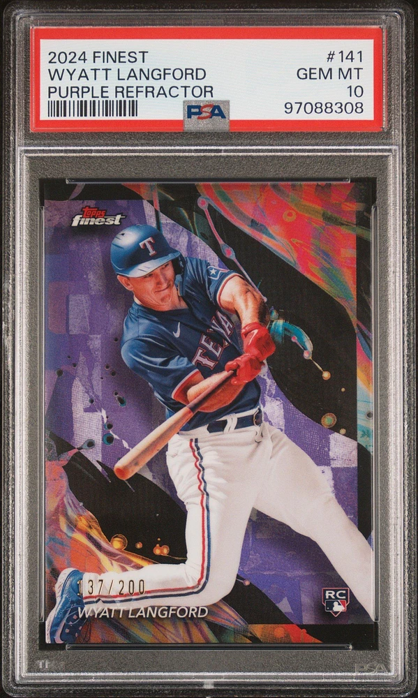 2024 Topps Finest 141 Wyatt Langford Purple Refractor PSA 10