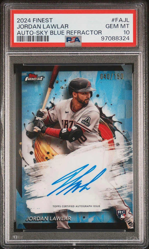 2024 Topps Finest Finest Autographs Fajl Jordan Lawlar Sky Blue Refractor PSA 10