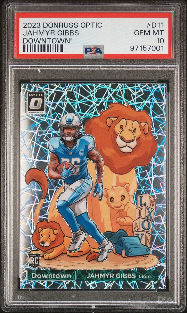 2023 Panini Donruss Optic Downtown! D11 Jahmyr Gibbs PSA 10