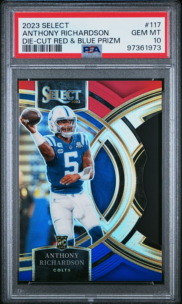 2023 Panini Select 117 Anthony Richardson Die-cut Red & Blue Prizm PSA 10