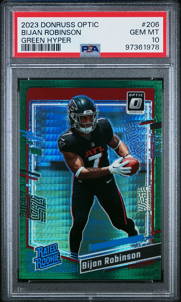 2023 Panini Donruss Optic 206 Bijan Robinson Green Hyper PSA 10