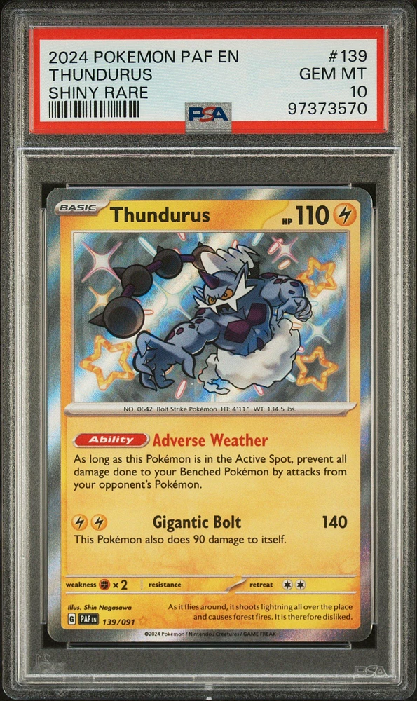 2024 Pokemon Paf En-paldean Fates 139 Thundurus Shiny Rare PSA 10
