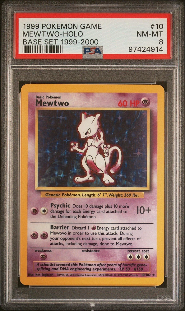 1999 Pokemon Game 10 Mewtwo-holo Base Set 1999-2000 PSA 8