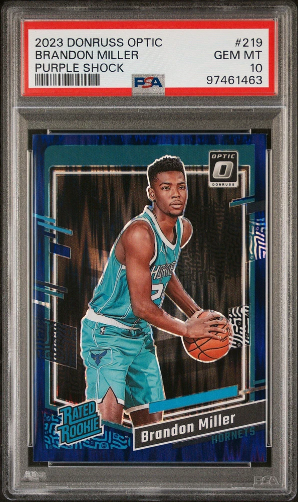 2023 Panini Donruss Optic 219 Brandon Miller Purple Shock PSA 10