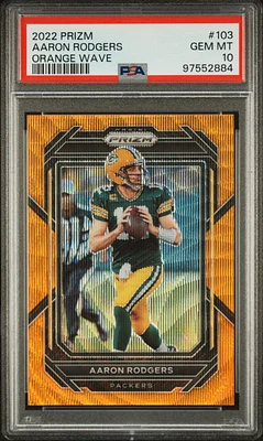 2022 Panini Prizm 103 Aaron Rodgers Orange Wave PSA 10
