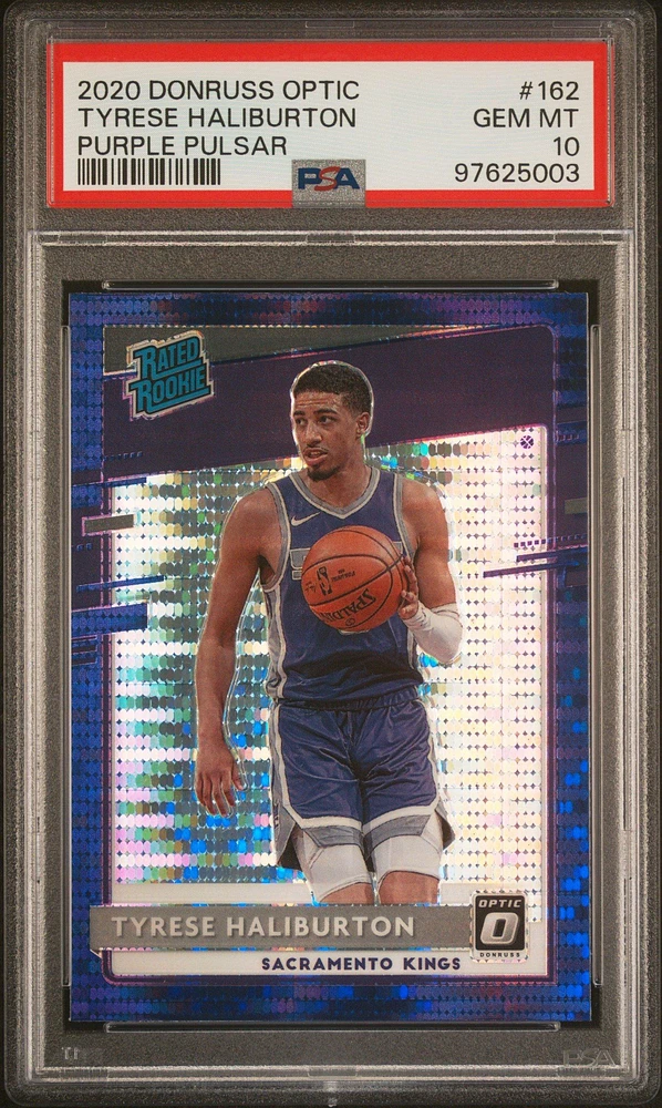 2020 Panini Donruss Optic 162 Tyrese Haliburton Purple Pulsar PSA 10