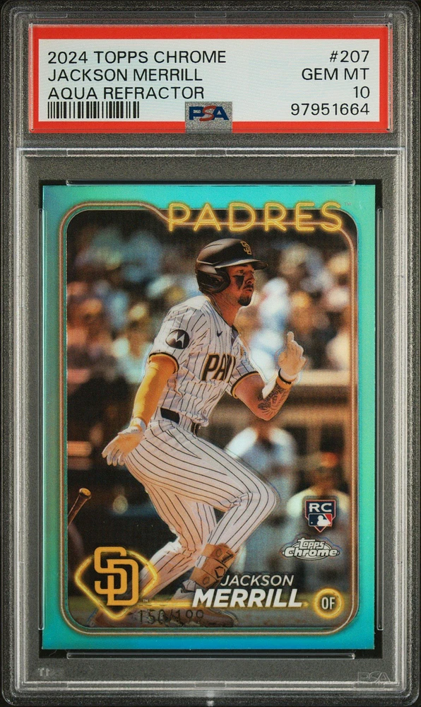 2024 Topps Chrome 207 Jackson Merrill Aqua Refractor PSA 10