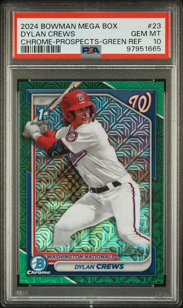 2024 Bowman Mega Box Chrome Prospects 23 Dylan Crews Green Refractor PSA 10