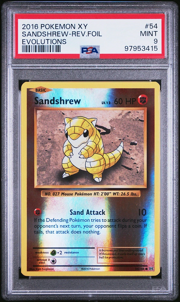 2016 Pokemon Xy Evolutions 54 Sandshrew-reverse Foil PSA 9