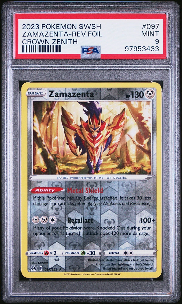 2023 Pokemon Sword And Shield Crown Zenith 097 Zamazenta-reverse Foil PSA 9