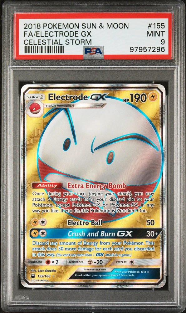 2018 Pokemon Sun & Moon Celestial Storm 155 Full Art/electrode Gx PSA 9