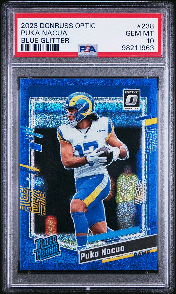 2023 Panini Donruss Optic 238 Puka Nacua Blue Glitter PSA 10