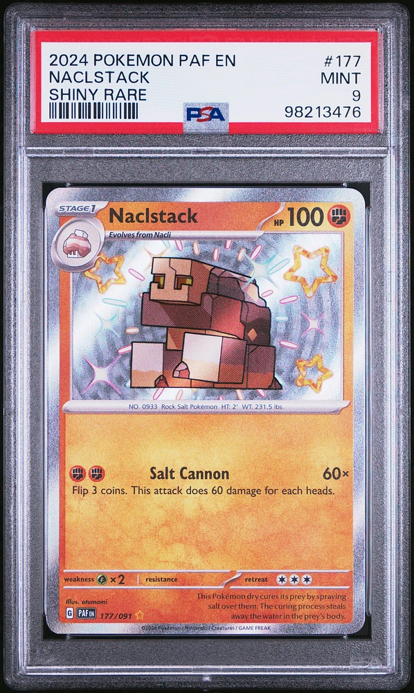 2024 Pokemon Paf En-paldean Fates 177 Naclstack Shiny Rare PSA 9