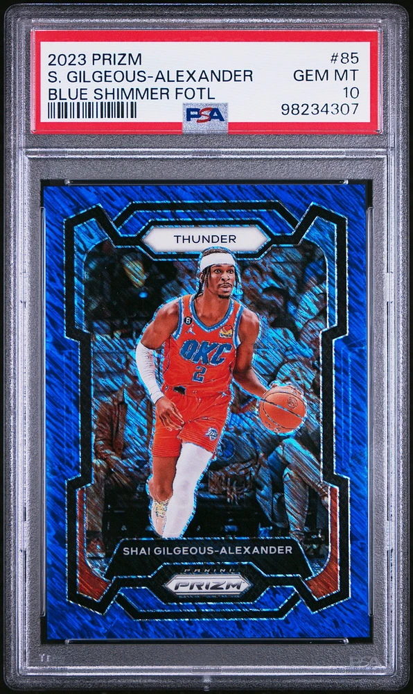2023 Panini Prizm 85 Shai Gilgeous-alexander Blue Shimmer Fotl PSA 10