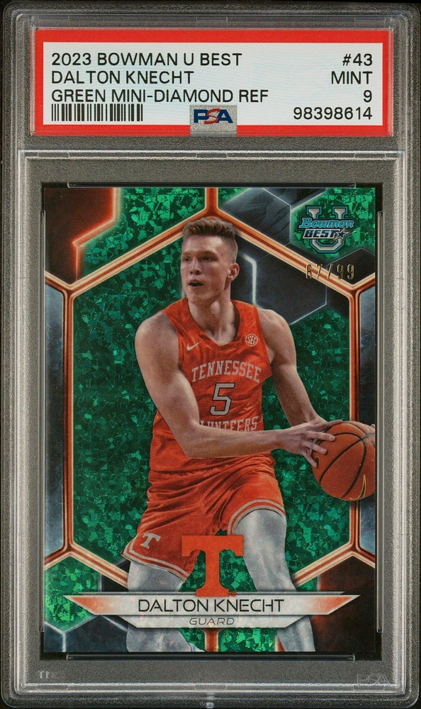 2023 Bowman University Best 43 Dalton Knecht Green Mini-diamond Refractor PSA 9