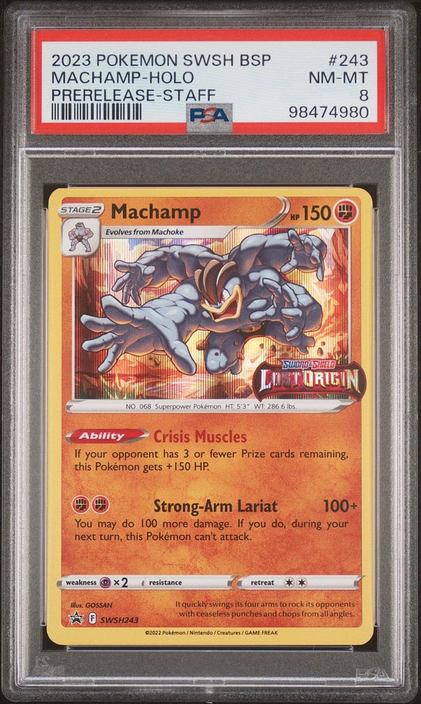 2023 Pokemon Swsh Black Star Promo 243 Machamp-holo Prerelease-staff PSA 8