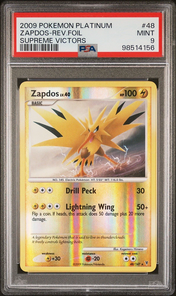 2009 Pokemon Platinum Supreme Victors 48 Zapdos-reverse Foil PSA 9