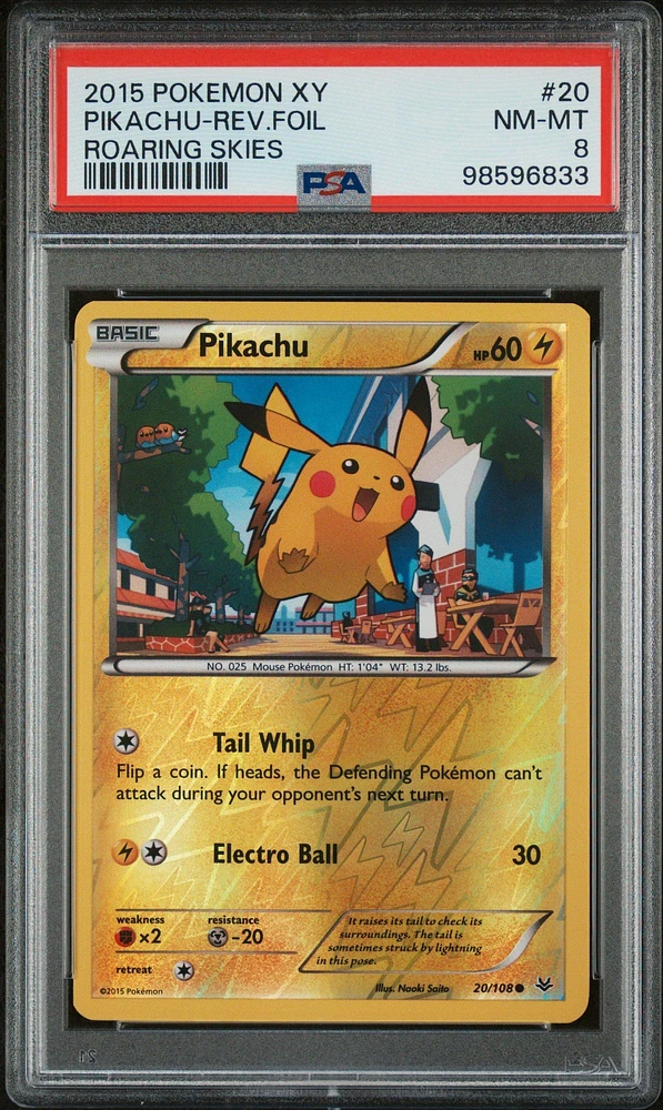2015 Pokemon Xy Roaring Skies 20 Pikachu-reverse Foil PSA 8