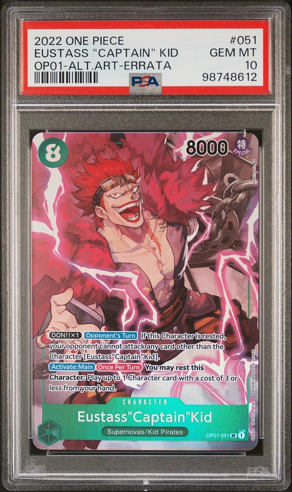 2022 One Piece Romance Dawn 051 Eustass "captain" Kid Alternate Art-errata PSA 10