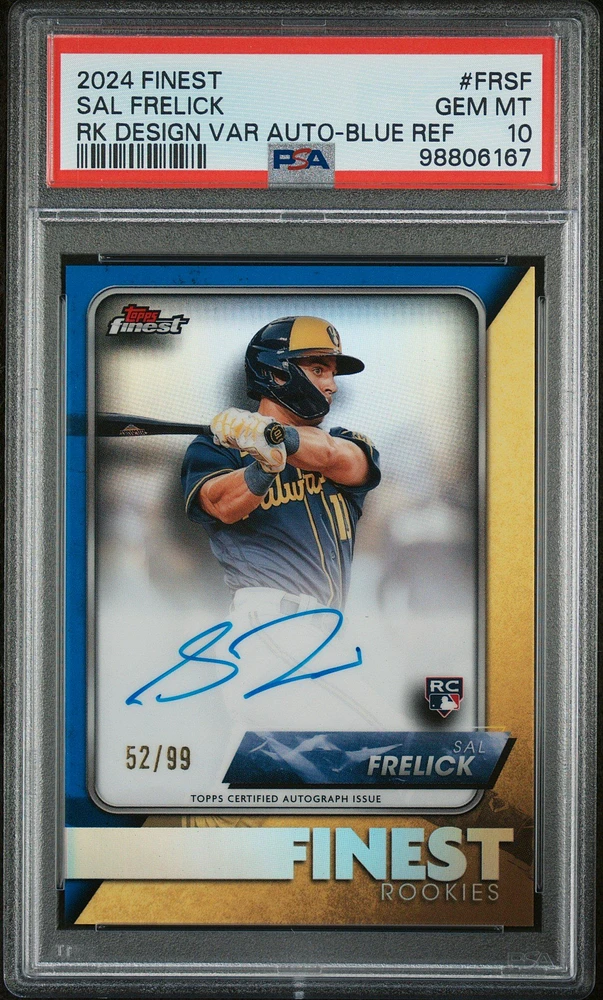 2024 Topps Finest Finest Rookie Design Variation Autographs Frsf Sal Frelick Blue Refractor PSA 10