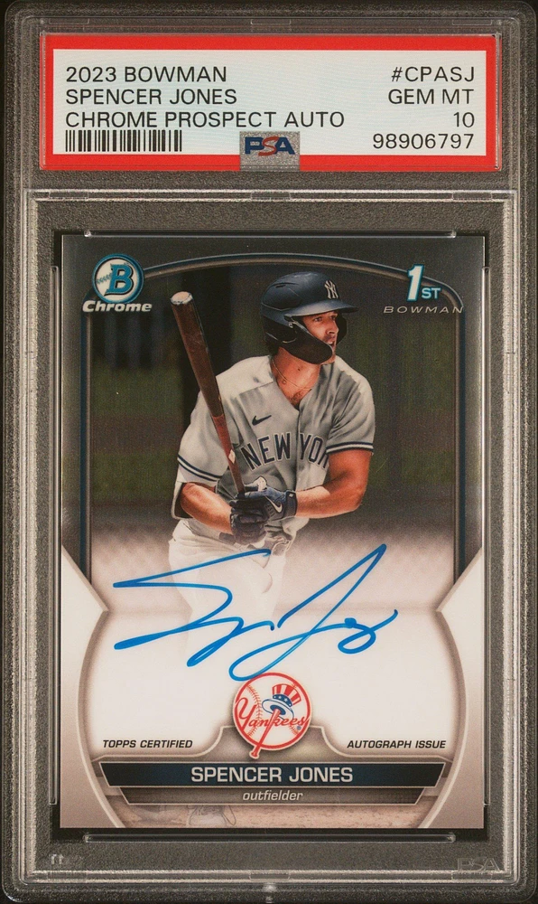 2023 Bowman Chrome Prospect Autographs Cpasj Spencer Jones PSA 10