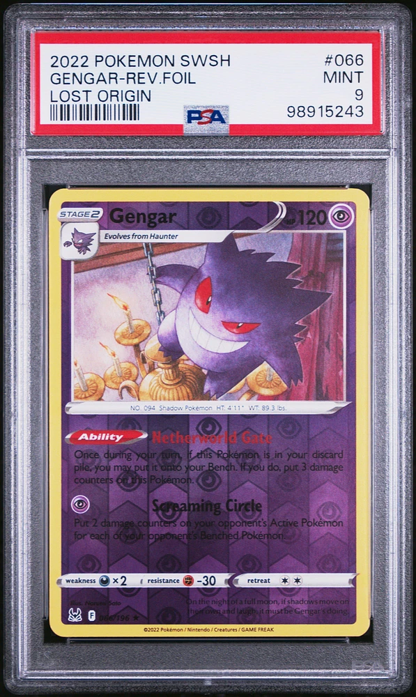 2022 Pokemon Sword & Shield Lost Origin 066 Gengar-reverse Foil PSA 9