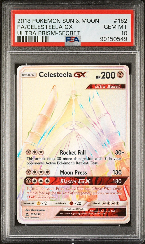 2018 Pokemon Sun & Moon Ultra Prism 162 Full Art/celesteela Gx Secret PSA 10