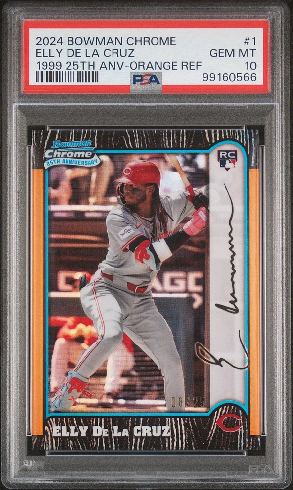 2024 Bowman Chrome 1999 Bowman Chrome 25th Anniversary 1 Elly De La Cruz Orange Refractor PSA 10