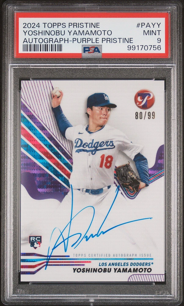 2024 Topps Pristine Pristine Autographs Payy Yoshinobu Yamamoto Purple Pristine PSA 9