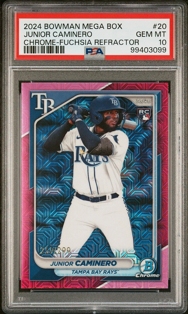 2024 Bowman Mega Box Chrome 20 Junior Caminero Fuchsia Refractor PSA 10